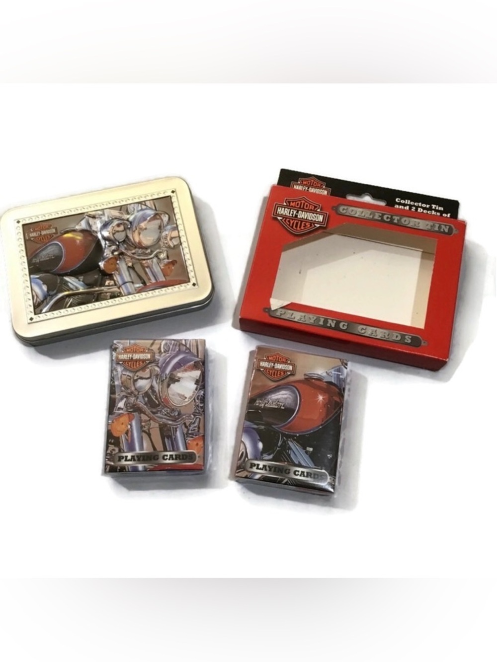 Harley Davidson Collectible Tin with 2 Sealed Playing Cards Decks NEW!